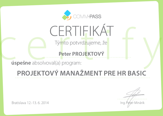Certifikát Projektového manažmentu pre HR Profesionálov Basic