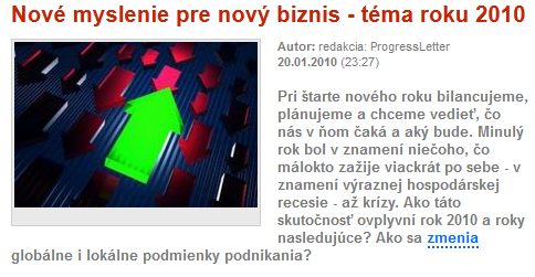 Nové myslenie pre nový biznis - téma roku 2010